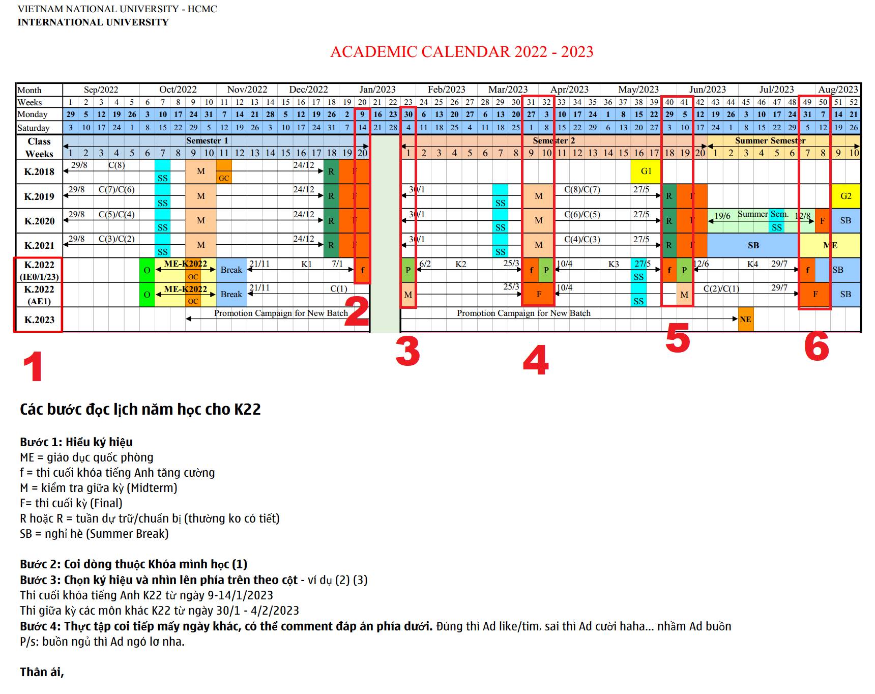 Hướng dẫn đọc lịch năm học